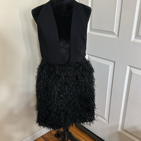 ASOS LUXE Faux Feather Plunge Dress - Picture 5 of 8